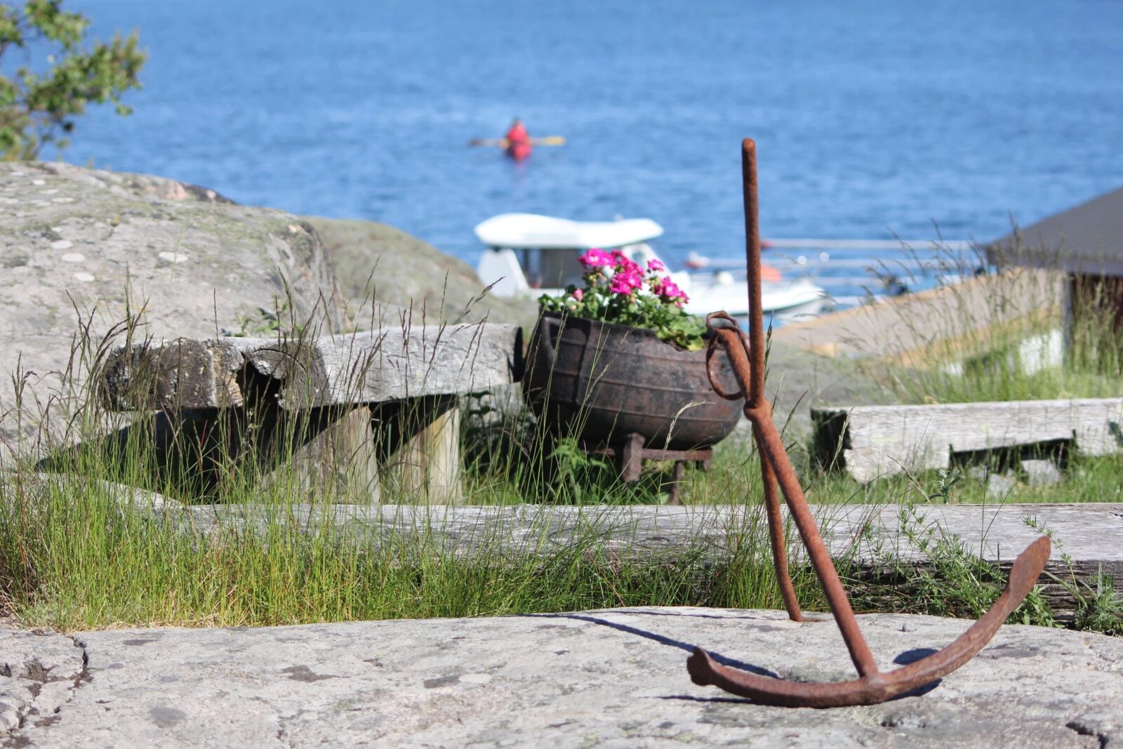 Ankare på klipporna vid vattnet